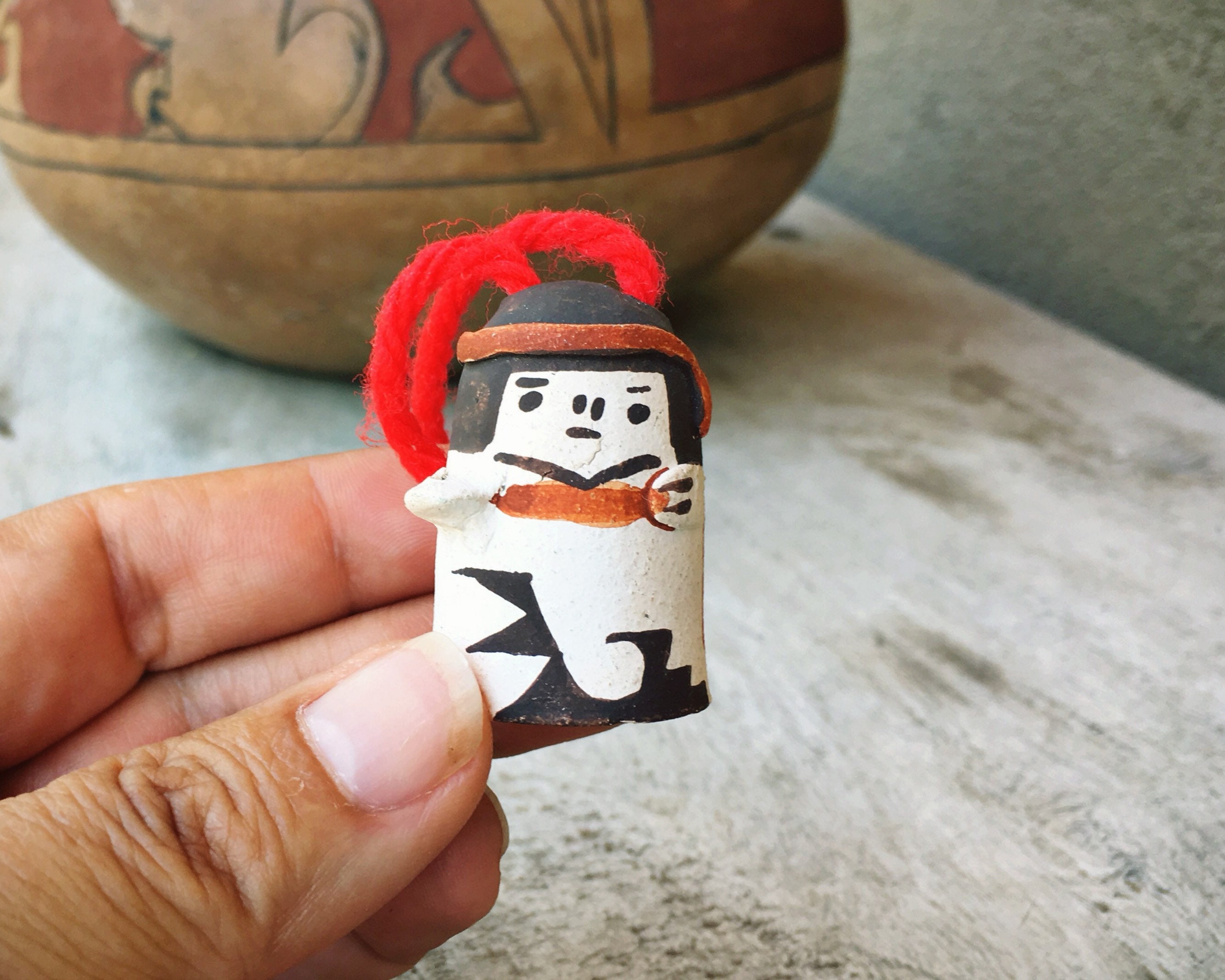 Miniature Pottery Figural Christmas Ornament, Native American