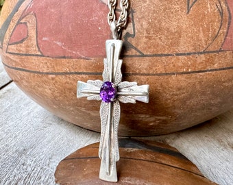 Vintage Fritson Toledo Sterling Silver Amethyst Cross Pendant, Native American Jewelry