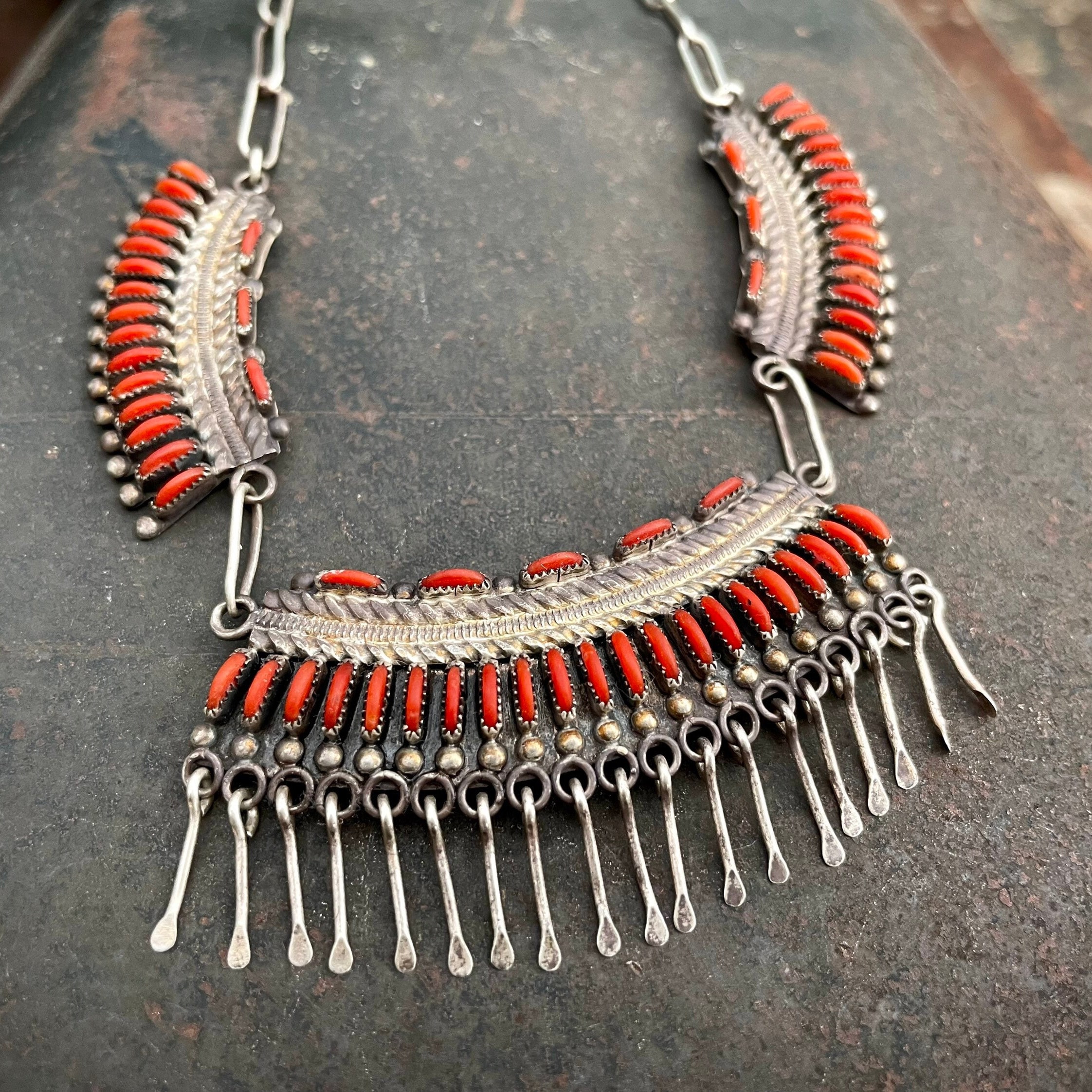 Magnificent Vintage Zuni Coral Sterling Native American Jewelry Silver Necklace Magnificent Vintage Zuni Coral Sterling Native American Jewelry Silver Necklace