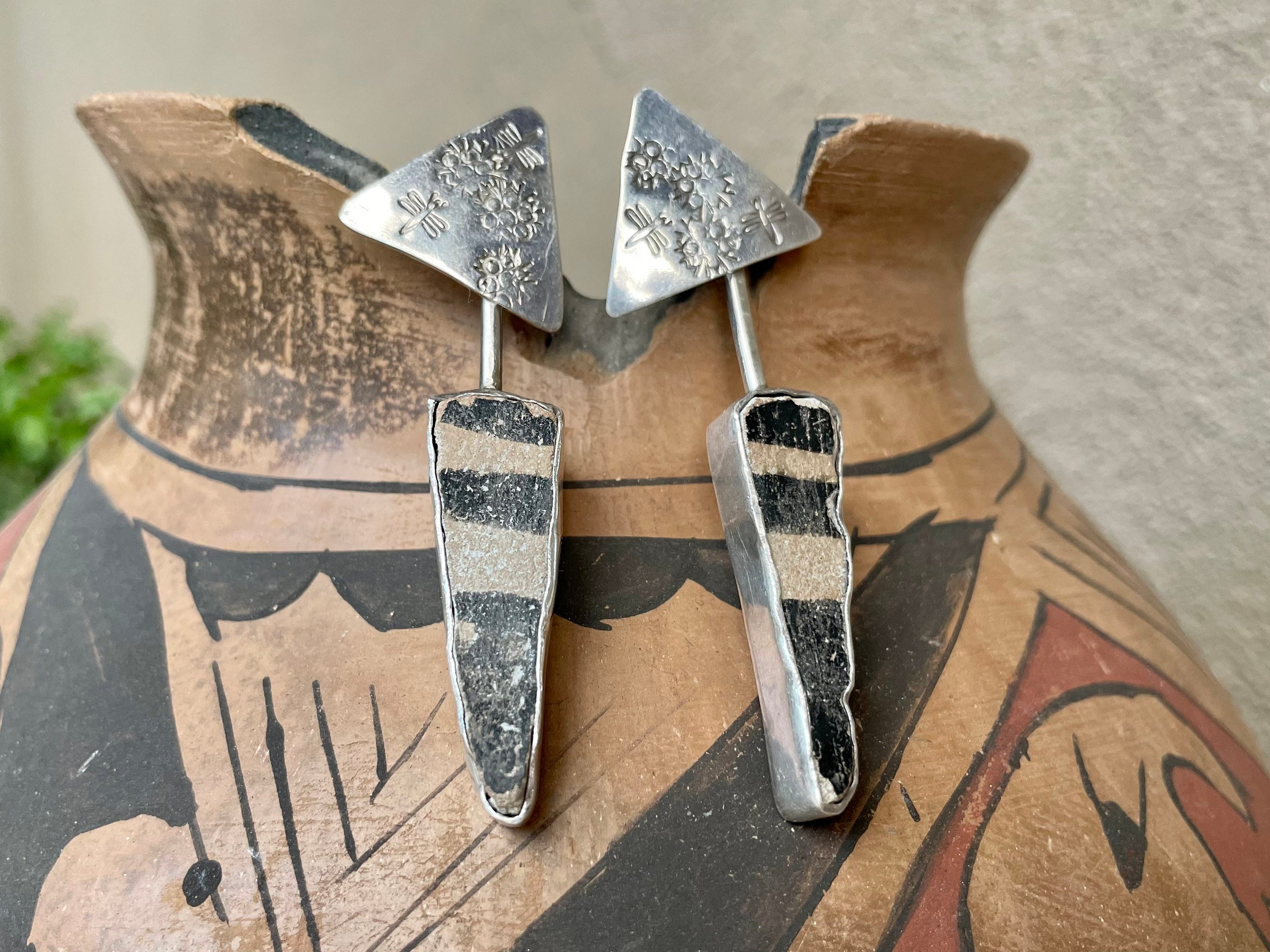Sterling Silver Anasazi Pottery Shard Earrings for Women, Unusual Gift for  Artist Mom Sister, image size:3000x2250
