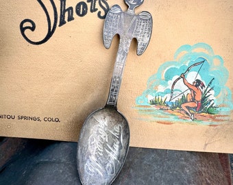 Antique Mining Souvenir Etched Sterling Silver Spoon from Wrangell Alaska, Tlingit Native American