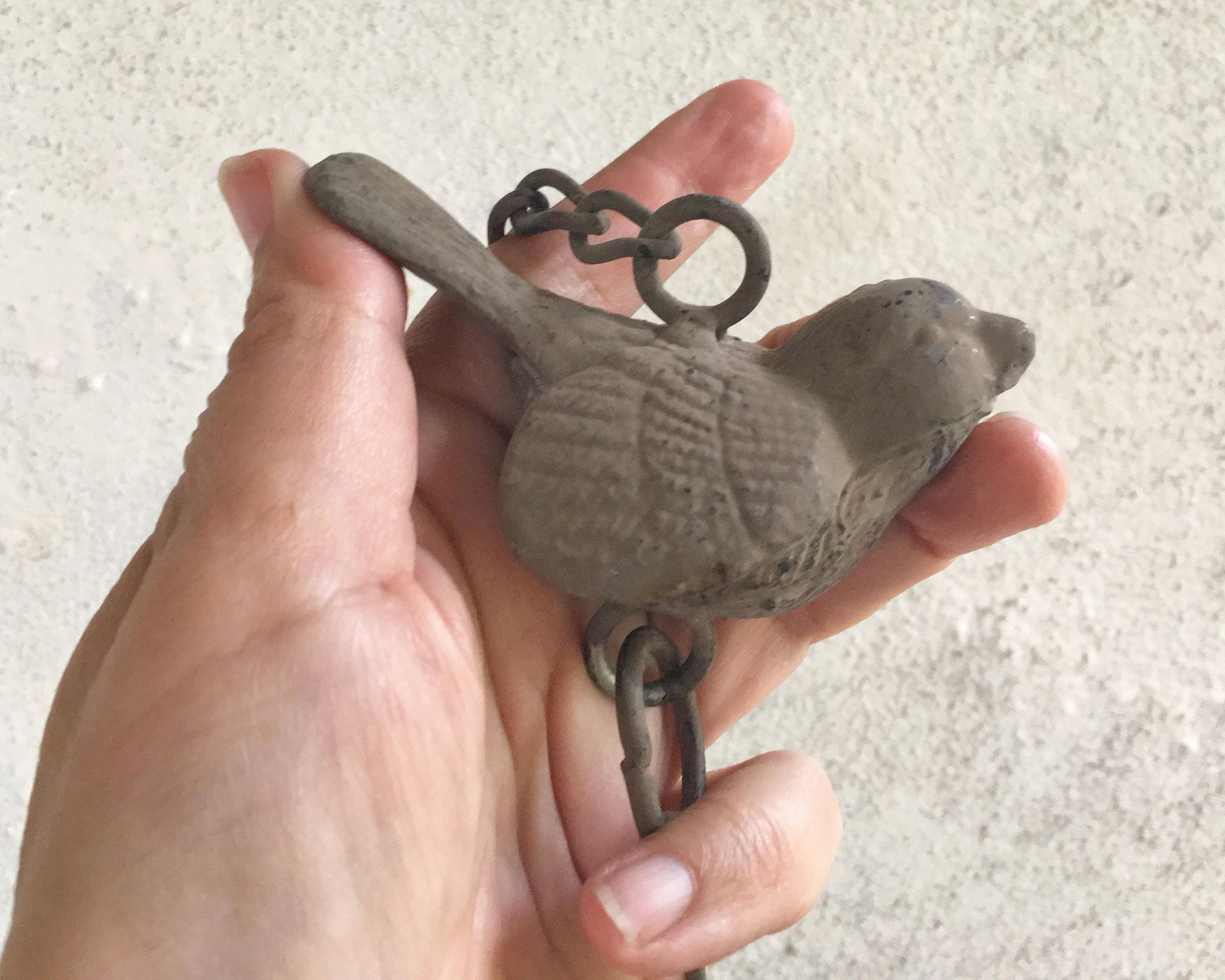 Vintage cast metal bird wind chime bell, metal windchimes, patio decor