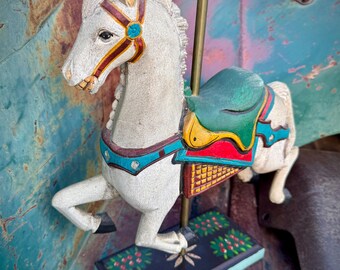Tabletop Decor of Carousel Horse Made of Hard Plaster Resin, 1990s Tuesday Morning Style