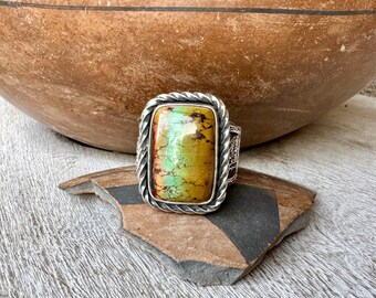 Natural Blackjack Turquoise Ring Approx Size 10.5 by Navajo Kevin Yazzie, Native American