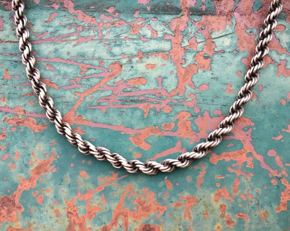 Vintage 16.5 Heavy Sterling Silver Rope Chain Necklace for Men or Women