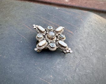 Moonstone and Pearl Cluster Pendant Brooch, Anniversary Gift for Wife, Birthstone Jewelry