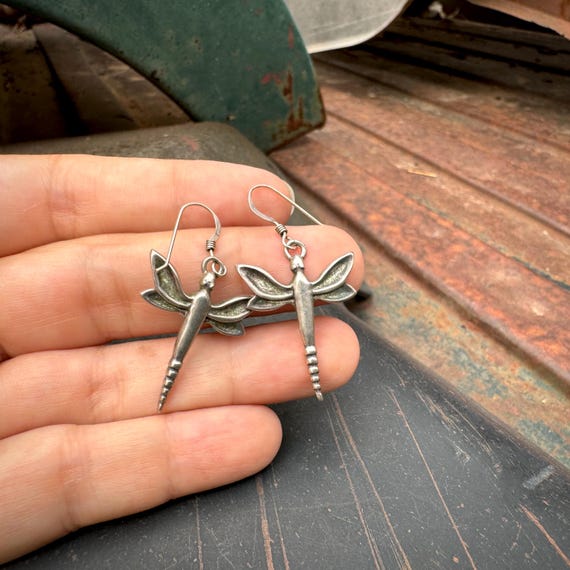 Sweet Native American Navajo Sterling Silver Dragonfly Dangle Earrings Sweet Native American Navajo Sterling Silver Dragonfly Dangle Earrings