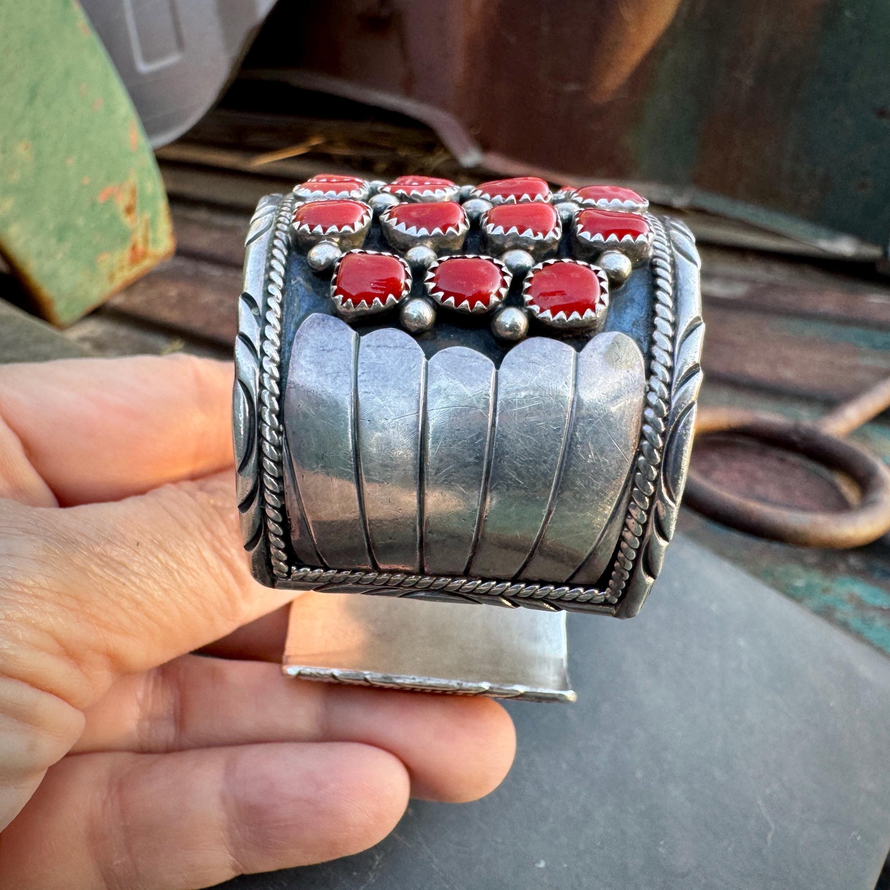 Vintage Coral Cluster Navajo Cuff Bracelet Approx Size 6.75 Vintage Coral Cluster Navajo Cuff Bracelet Approx Size 6.75