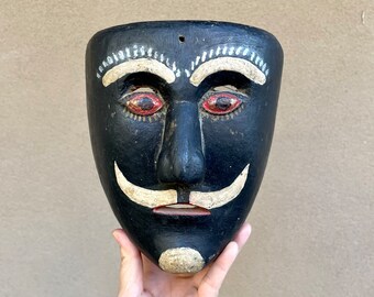 Rare Antique Danced Wood Mask of Juanegro, Museum Quality Ethnographic Afro-Mexican Ceremonial Folk Art, Primitive Home Decor Wall Hanging