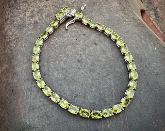 Sterling Silver Peridot Link Bracelet Approx 8”, Safety Clasp, August Birthstone Jewelry Leo
