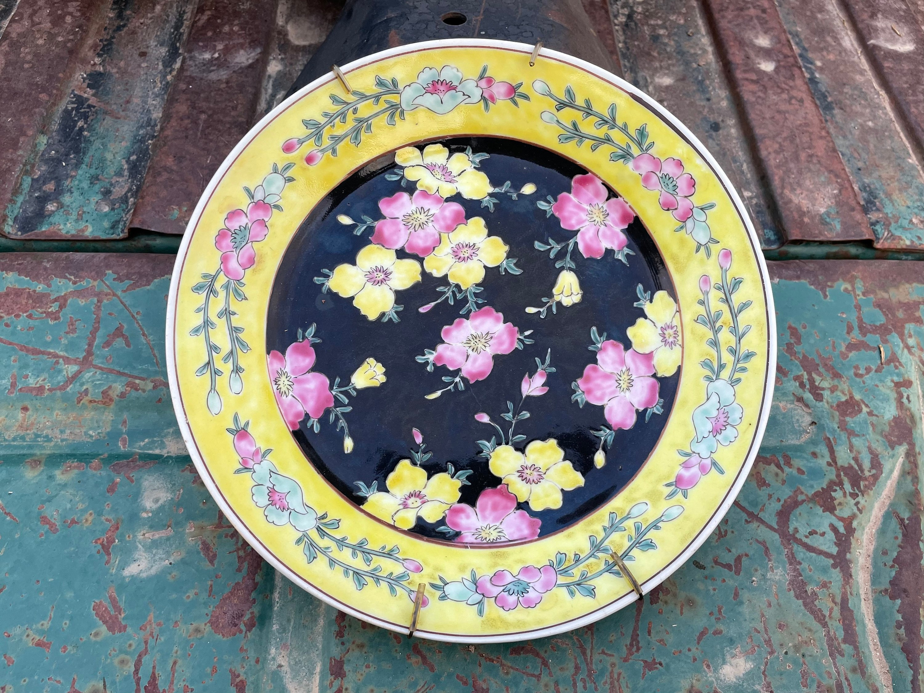 Antique Chinese Enamel on Porcelain Plate 91/2 Marked Nippon, Black