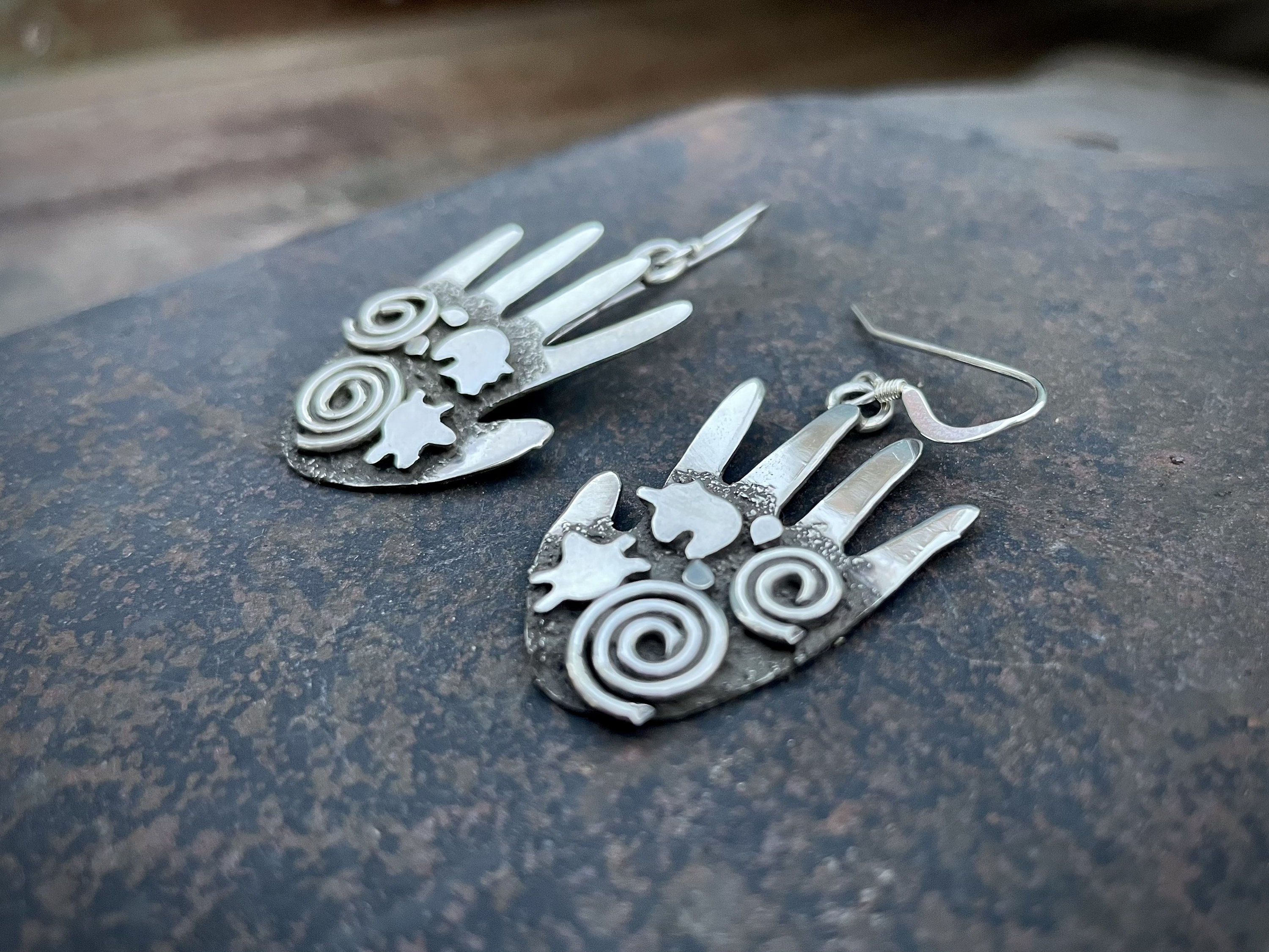 Sterling Silver Hand Shaped Earrings by Alex Sanchez, Native American ...