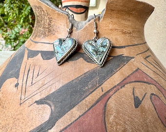 German Silver Abalone Heart Earrings, .75" W, Dangle to 1.5"