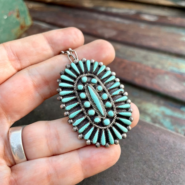 Vintage Sleeping Beauty Turquoise Zuni Cluster Pendant Petit Point Snake Eye, Native American Indian Jewelry, December Birthday Gift Mom