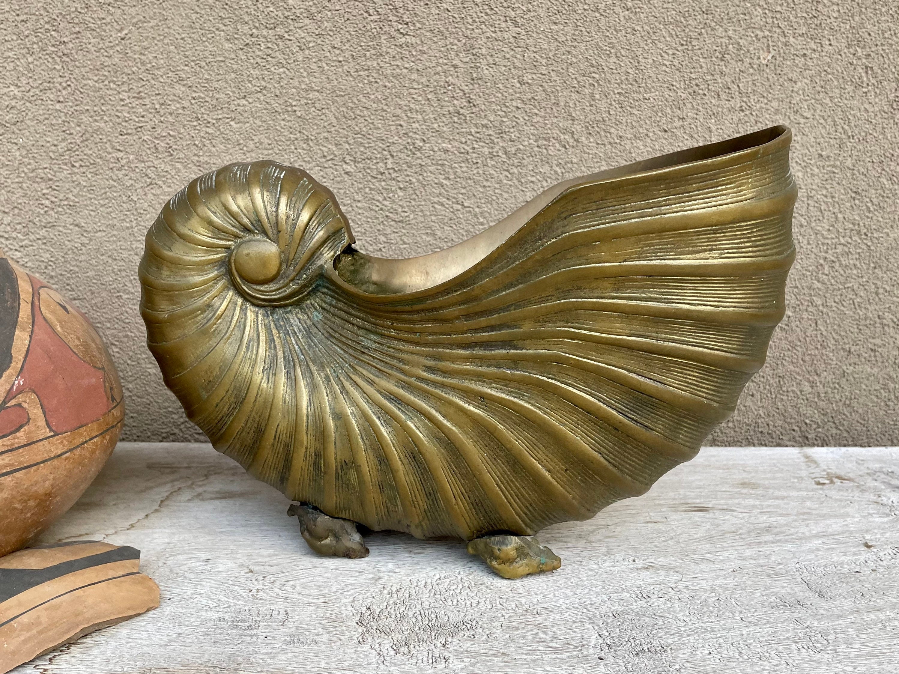 Brass Nautilus Shell Planter Cachepot with Shell Feet Details at