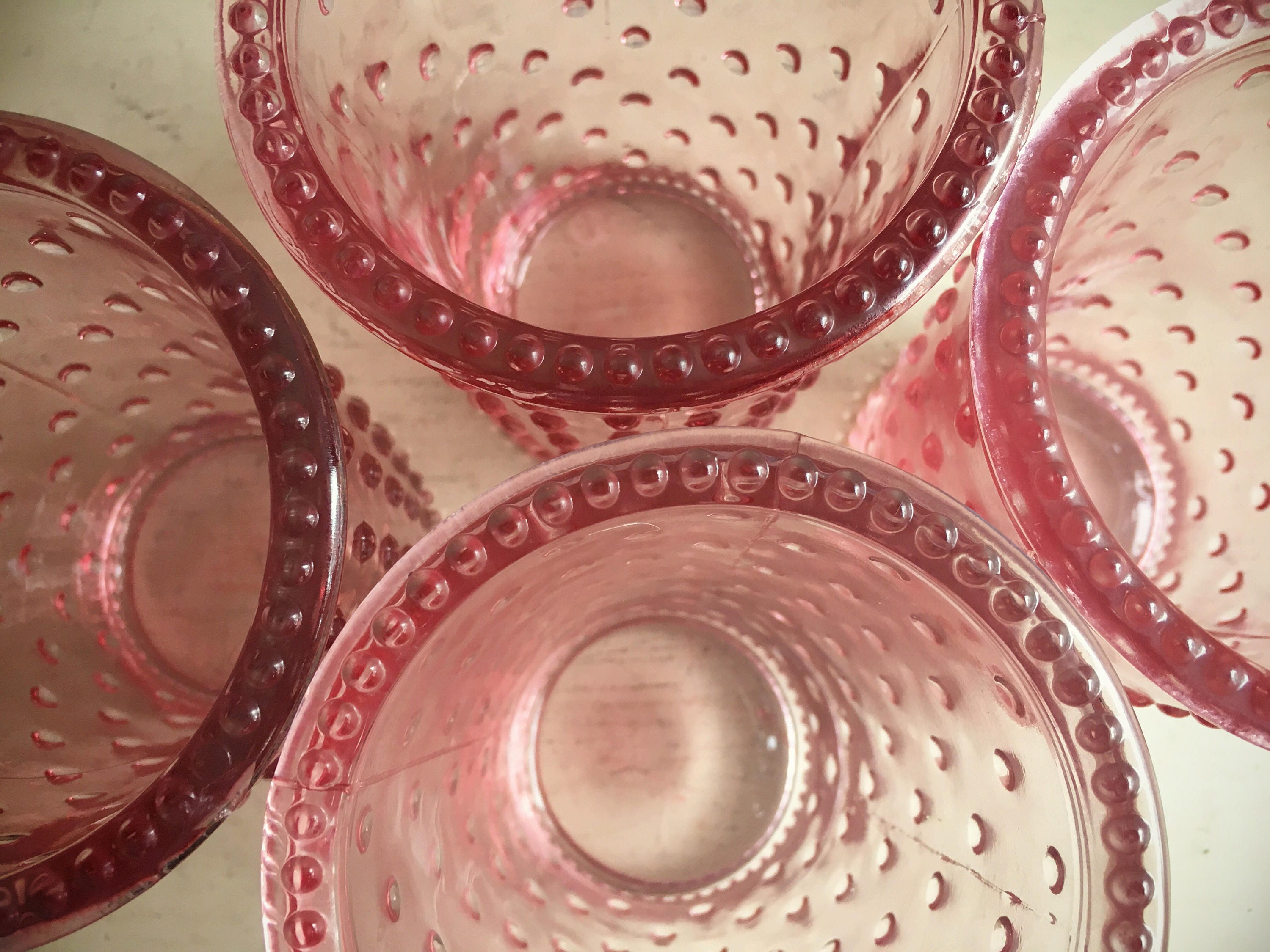 Vintage Style Blush Pink Glass Tumbler Hobnail Reproduction Depression