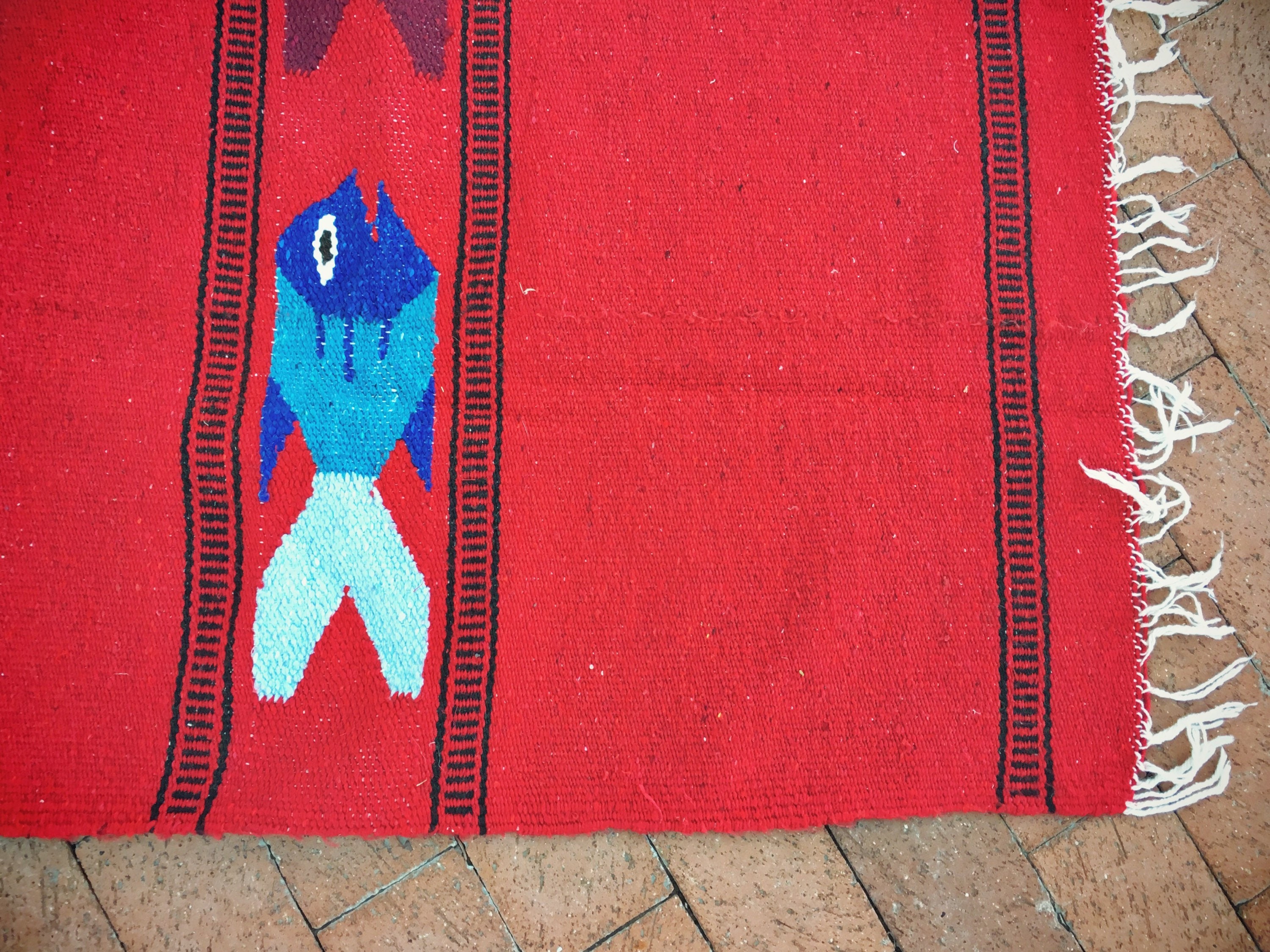 Vintage Woven Wall Hanging Red Zapotec Rug, Falsa Blanket, Red Mexican ...