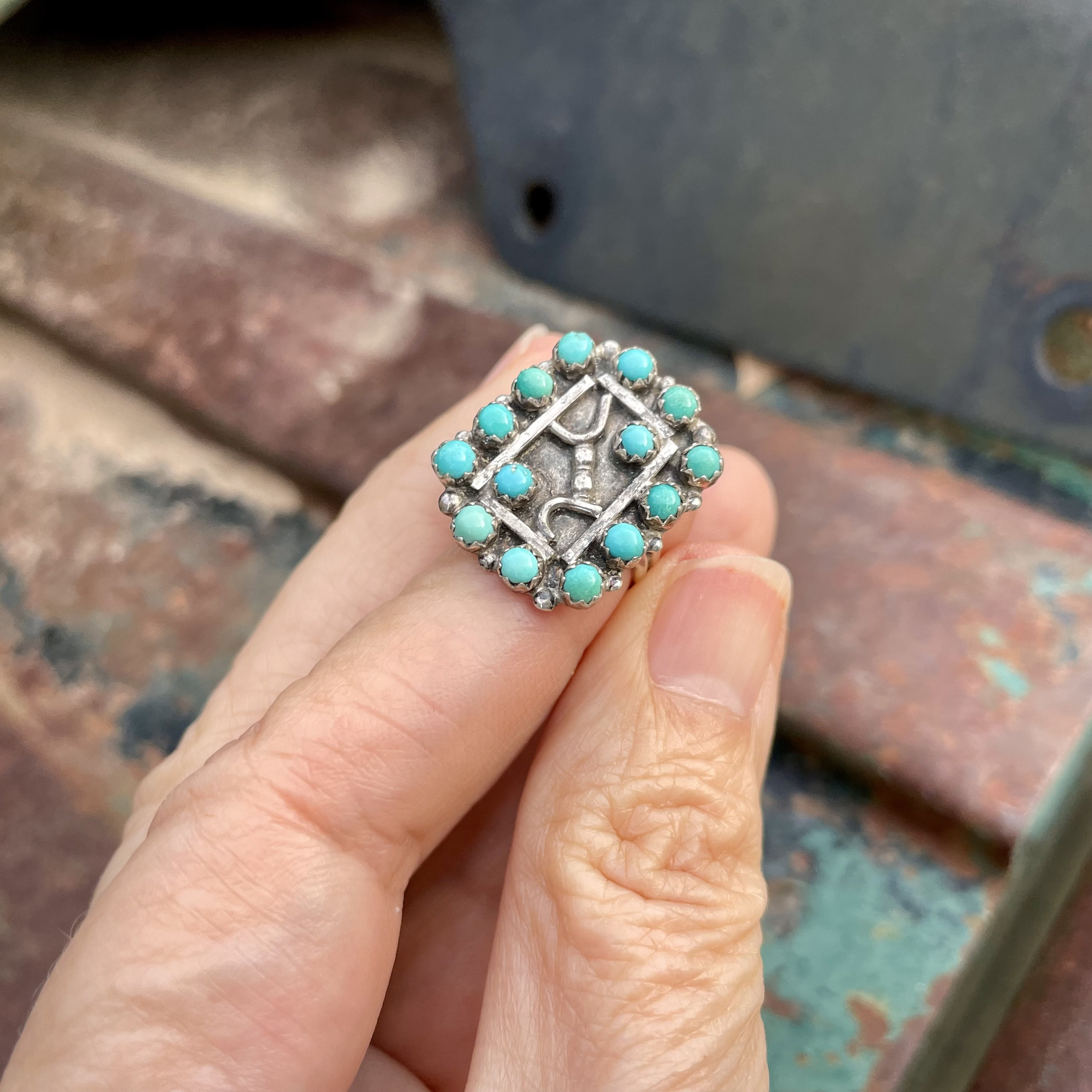 Vintage Zuni Snake Eye Turquoise Ring Approx Size 6.5 W/ Old