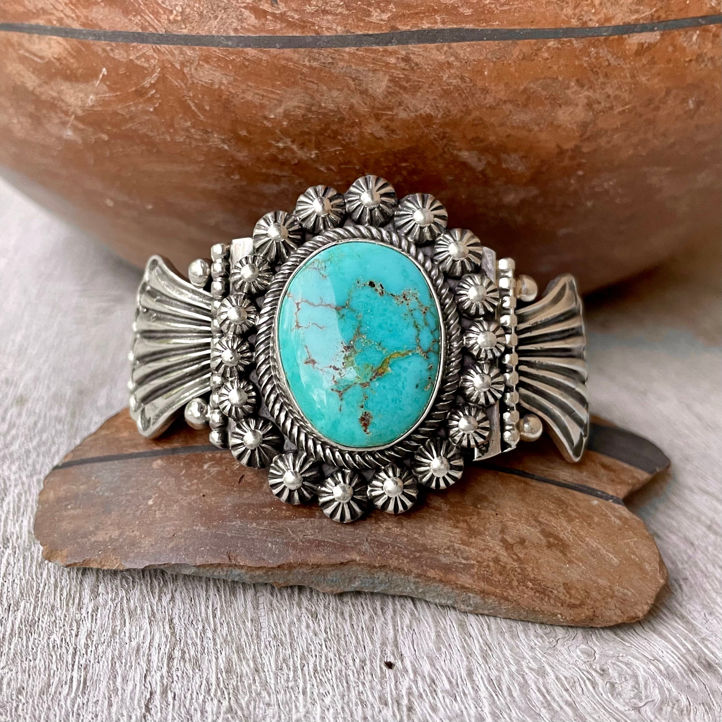 Early 1900's Vintage Native American Navajo Spiderweb Turquoise Sterling Silver Bracelet Early 1900's Vintage Native American Navajo Spiderweb Turquoise Sterling Silver Bracelet