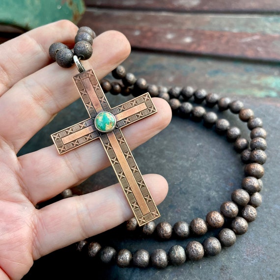 Vintage Textured Copper Bead Necklace w/ Simple C… - image 3