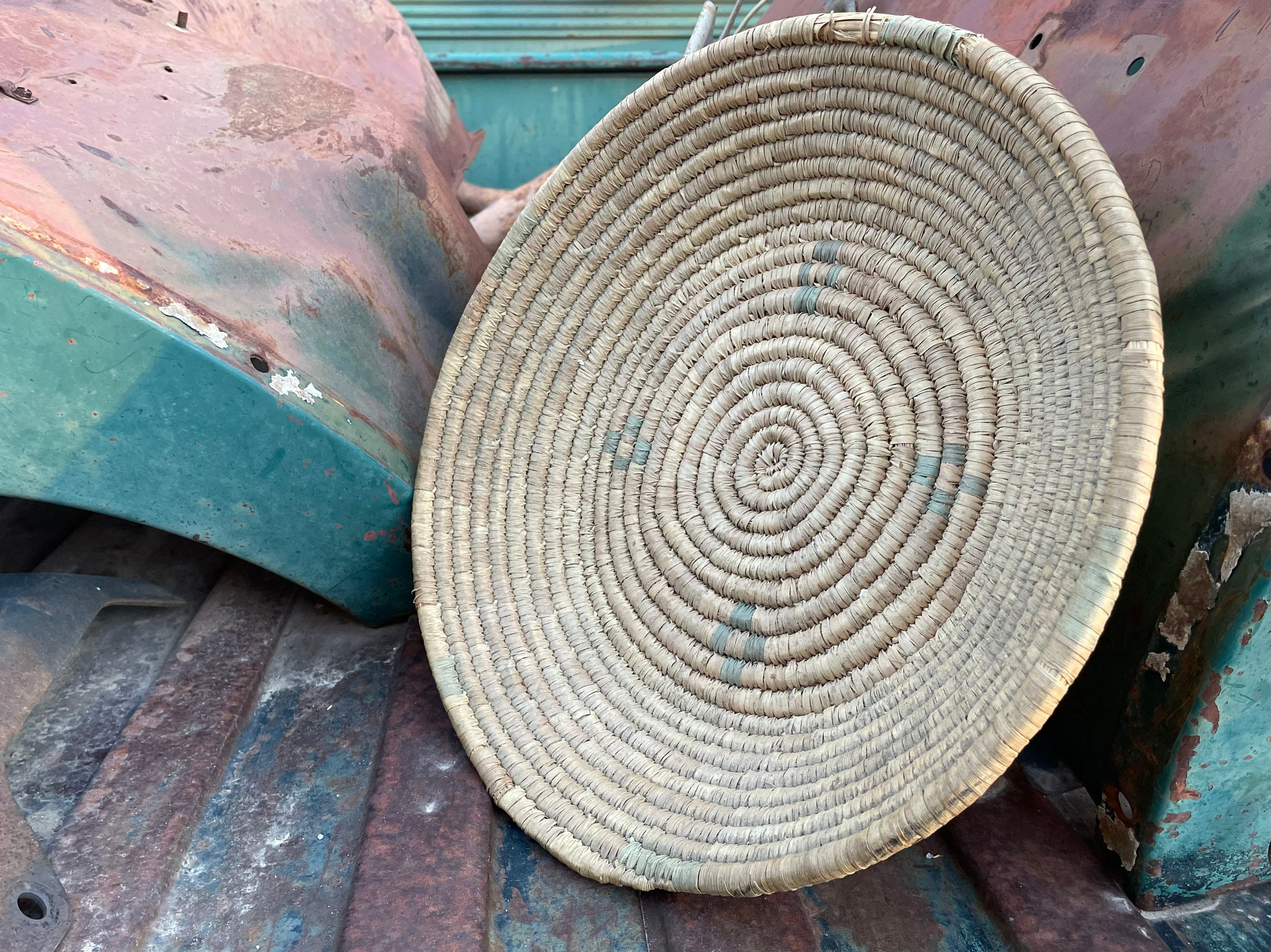 Vintage Coiled Shallow Basket Faded and Distressed, Hopi Native ...