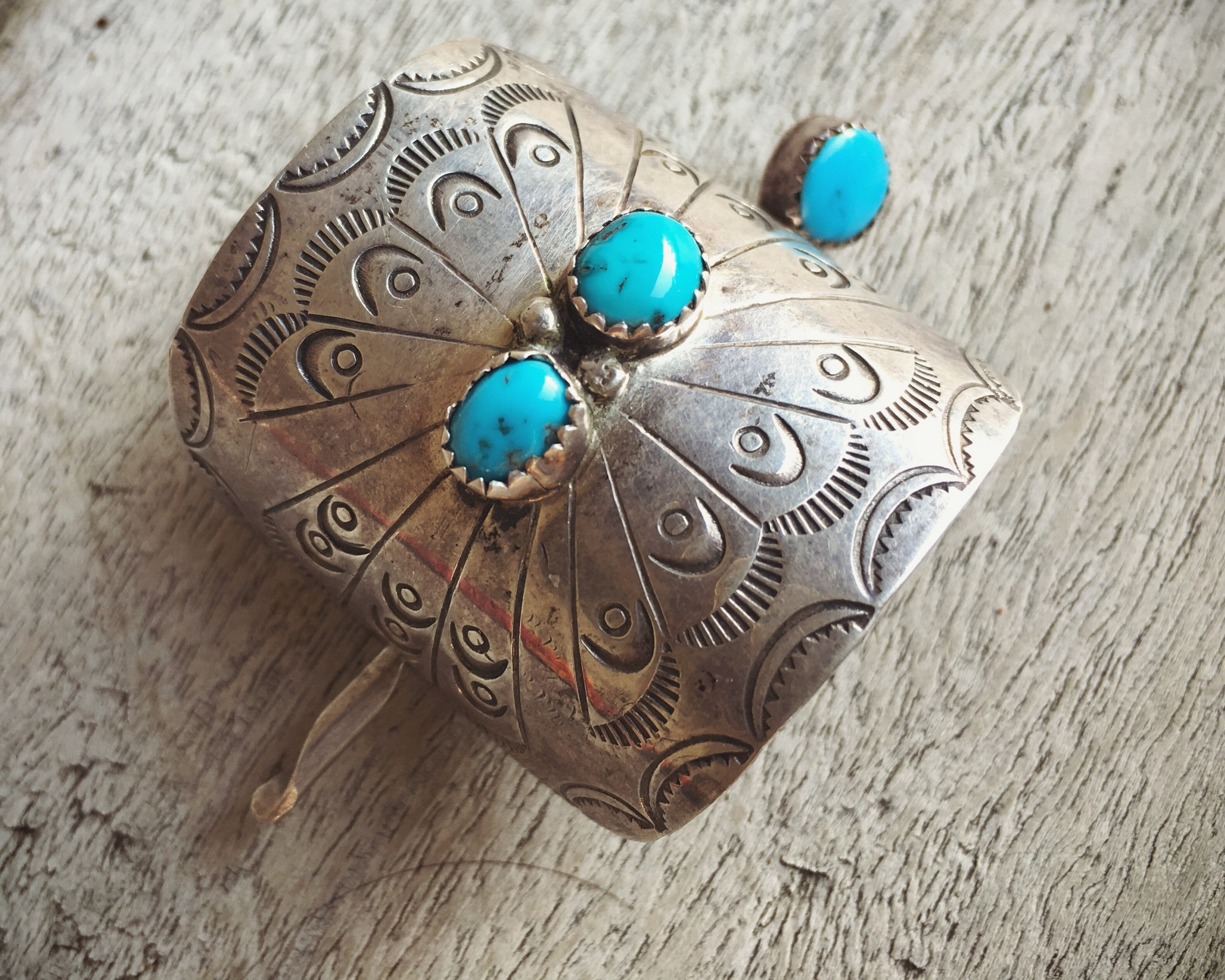 Vintage Navajo Turquoise Pony Tail Holder Sterling Silver  display picture 2