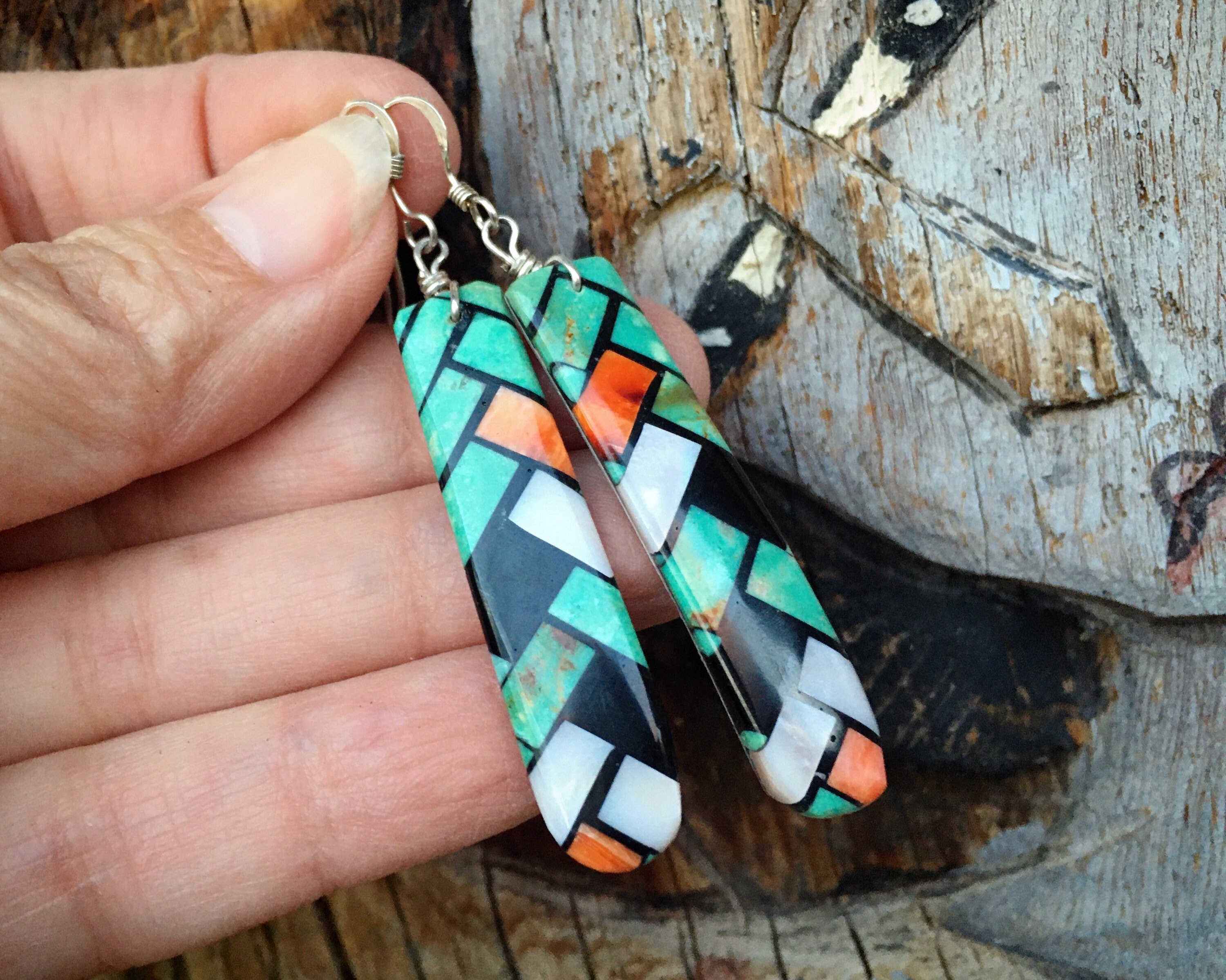 Native American Enormous Santo Domingo Turquoise Slab Pendant Earrings Native American Enormous Santo Domingo Turquoise Slab Pendant Earrings