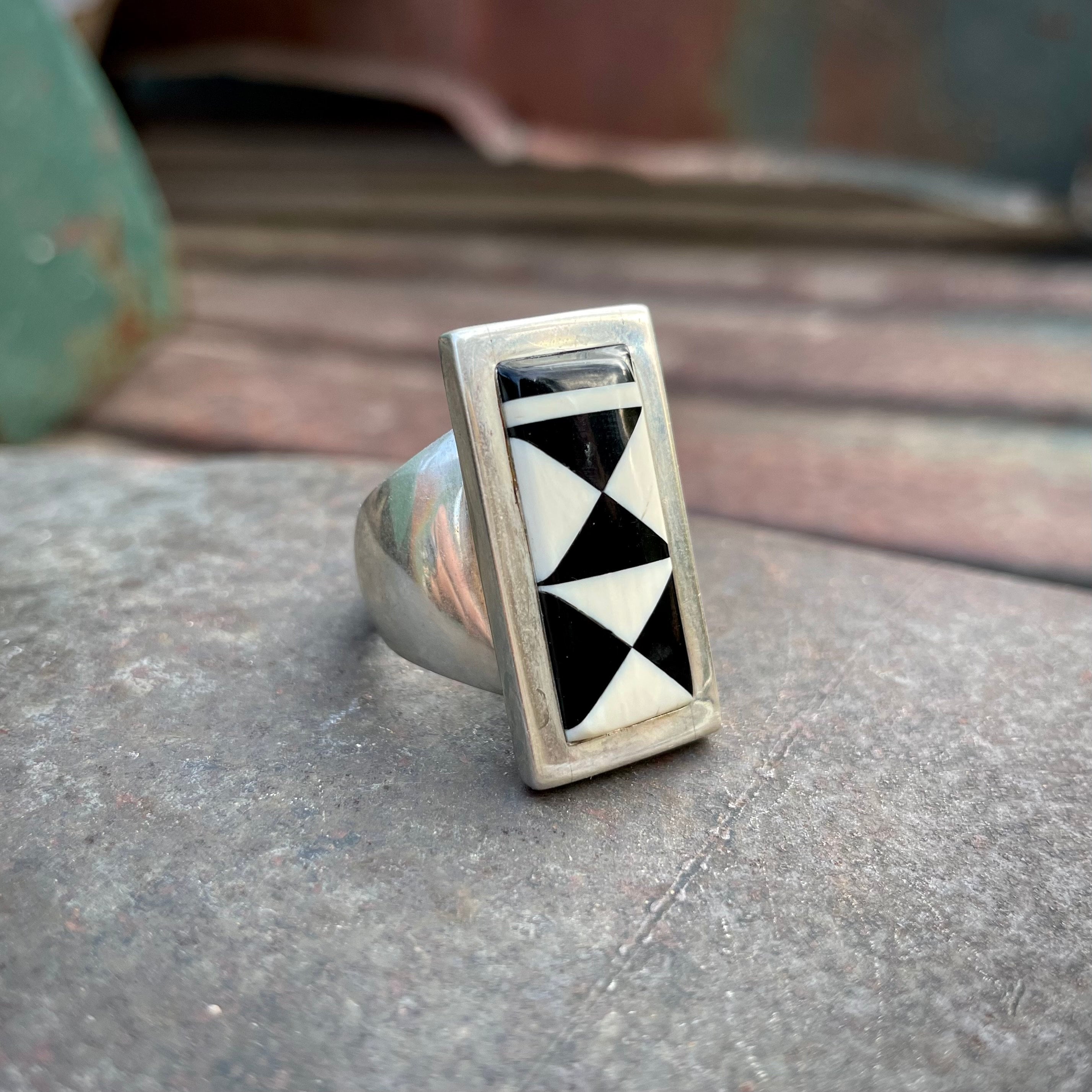 Whimsical Navajo Black Onyx Sterling Silver Ring Native American Whimsical Navajo Black Onyx Sterling Silver Ring Native American