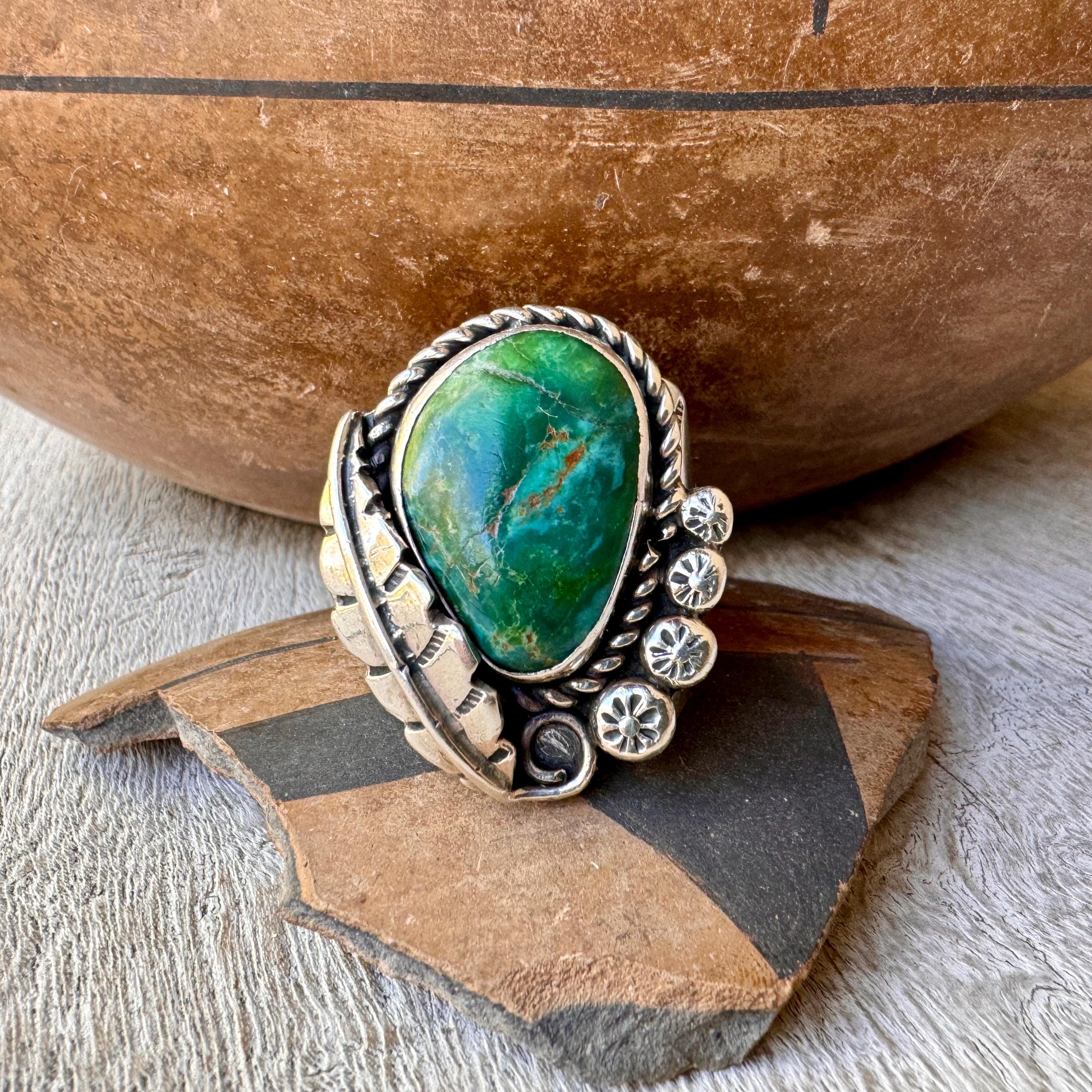 Forest Leaves Vintage Native American Navajo Royston Turquoise Sterling Silver Bracelet Forest Leaves Vintage Native American Navajo Royston Turquoise Sterling Silver Bracelet