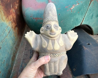 Vintage Replica Chancay Culture Pottery Figural Effigy Statue Handmade in Peru, South American Inca