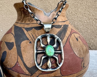 Chimney Butte Sterling Silver Sandcast Pendant Sonoran Gold Turquoise on 22" Chain