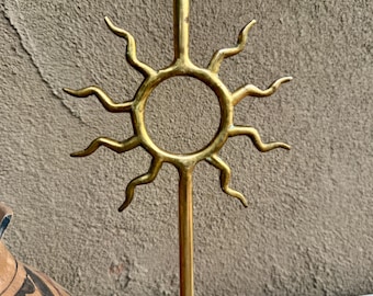 Single Brass Sun Candlestick Holder Approx 16.5" Tall, Celestial Decor