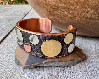 Navajo Randy Secatero Copper Brass Sterling Silver Cuff Bracelet Size 6.25, Heavy Mixed Metal