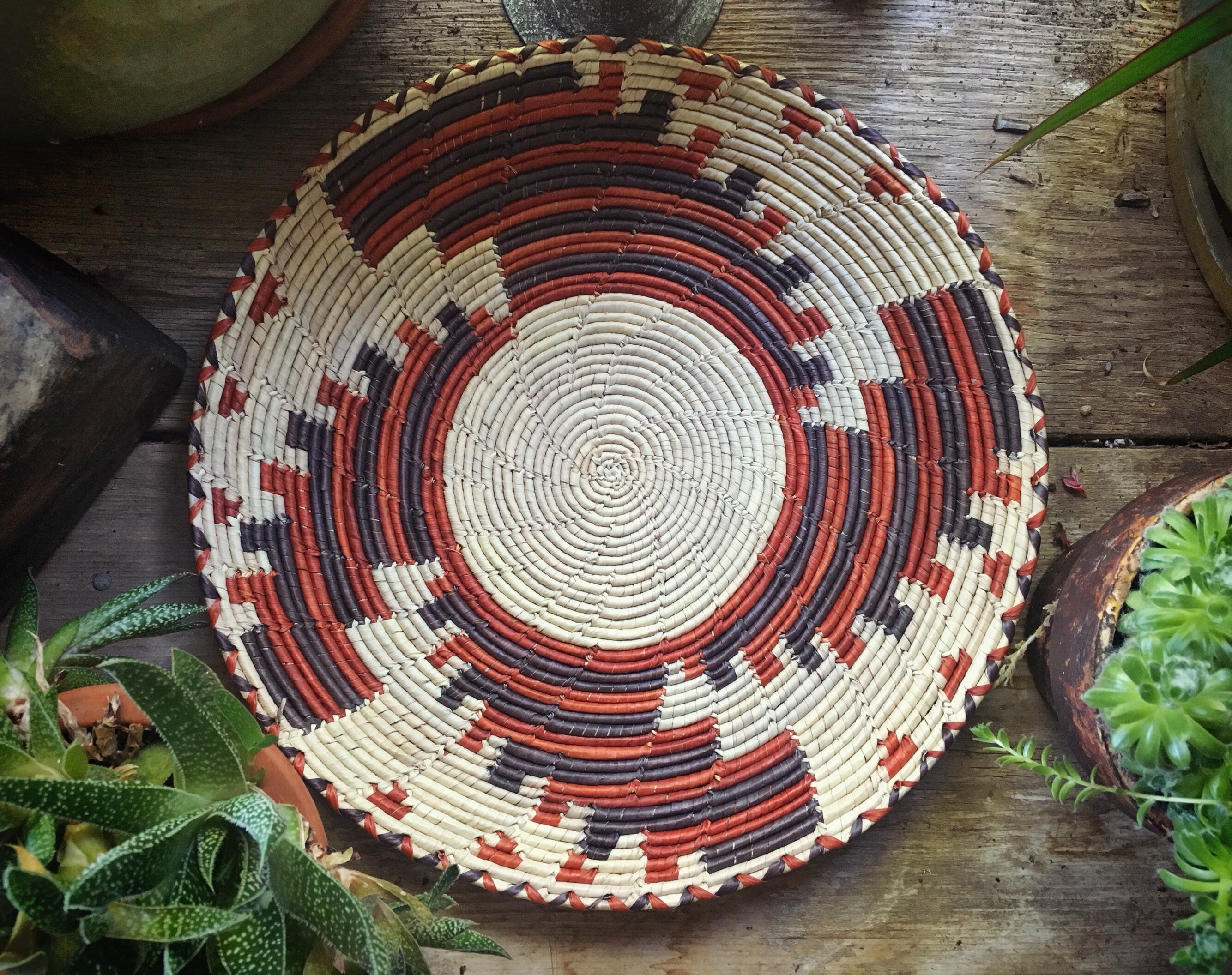 Flat Woven Basket Plate Bohemian Decor, Southwestern Decor