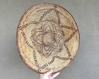 Distressed Faded Shallow Basket Earthtone Colors, Southwestern Decor, Native Style Weaving