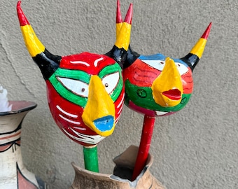 Vintage Maracas from Devils of Yare Venezuela Dance, Horned Rattles Noise Makers Corpus Christi