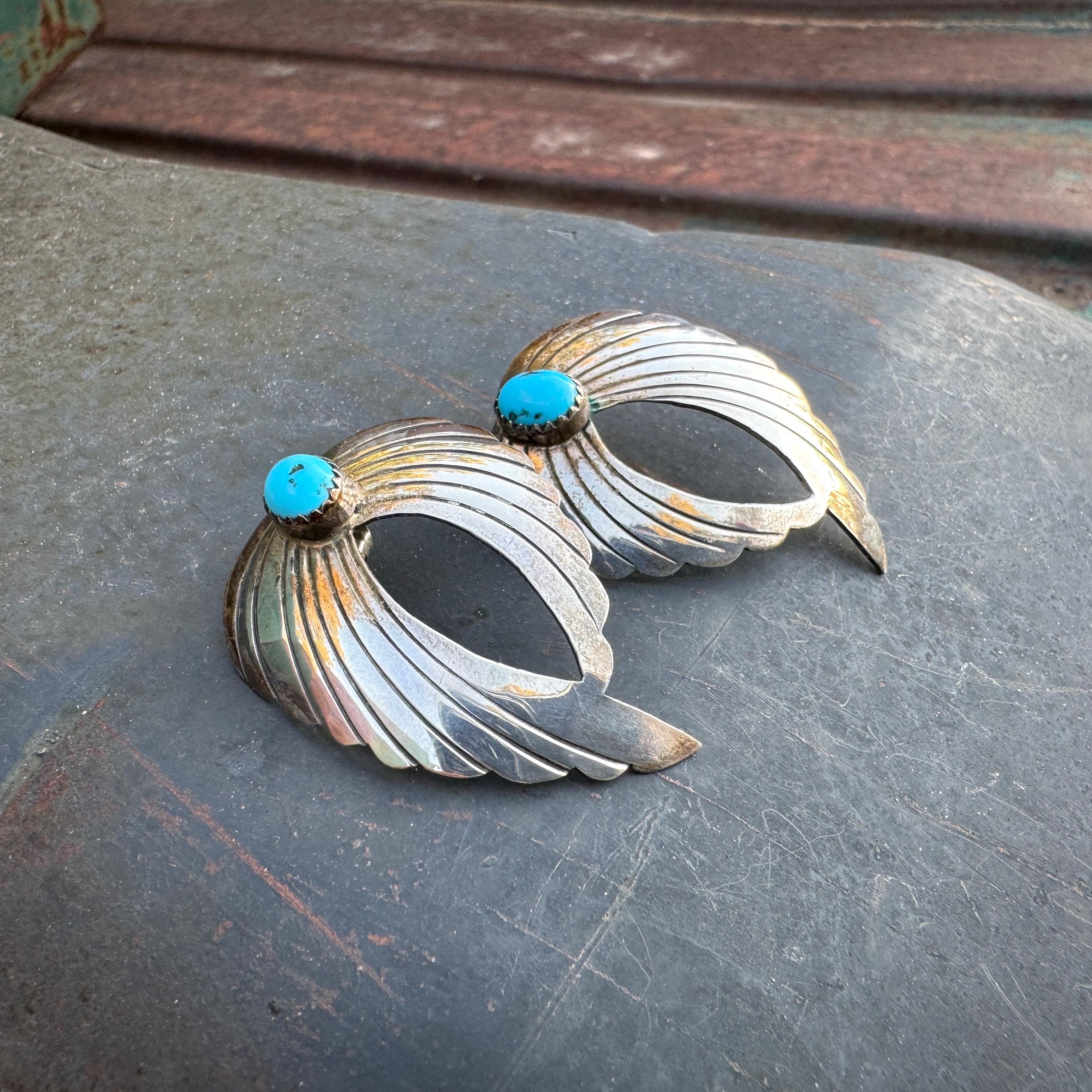 Interesting Vintage Native American Navajo Sterling Silver Wing Earrings Interesting Vintage Native American Navajo Sterling Silver Wing Earrings