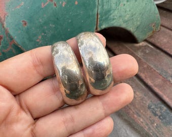 Navajo Sterling Silver Half Hoop Earrings Signed EC, Simple Smooth Style