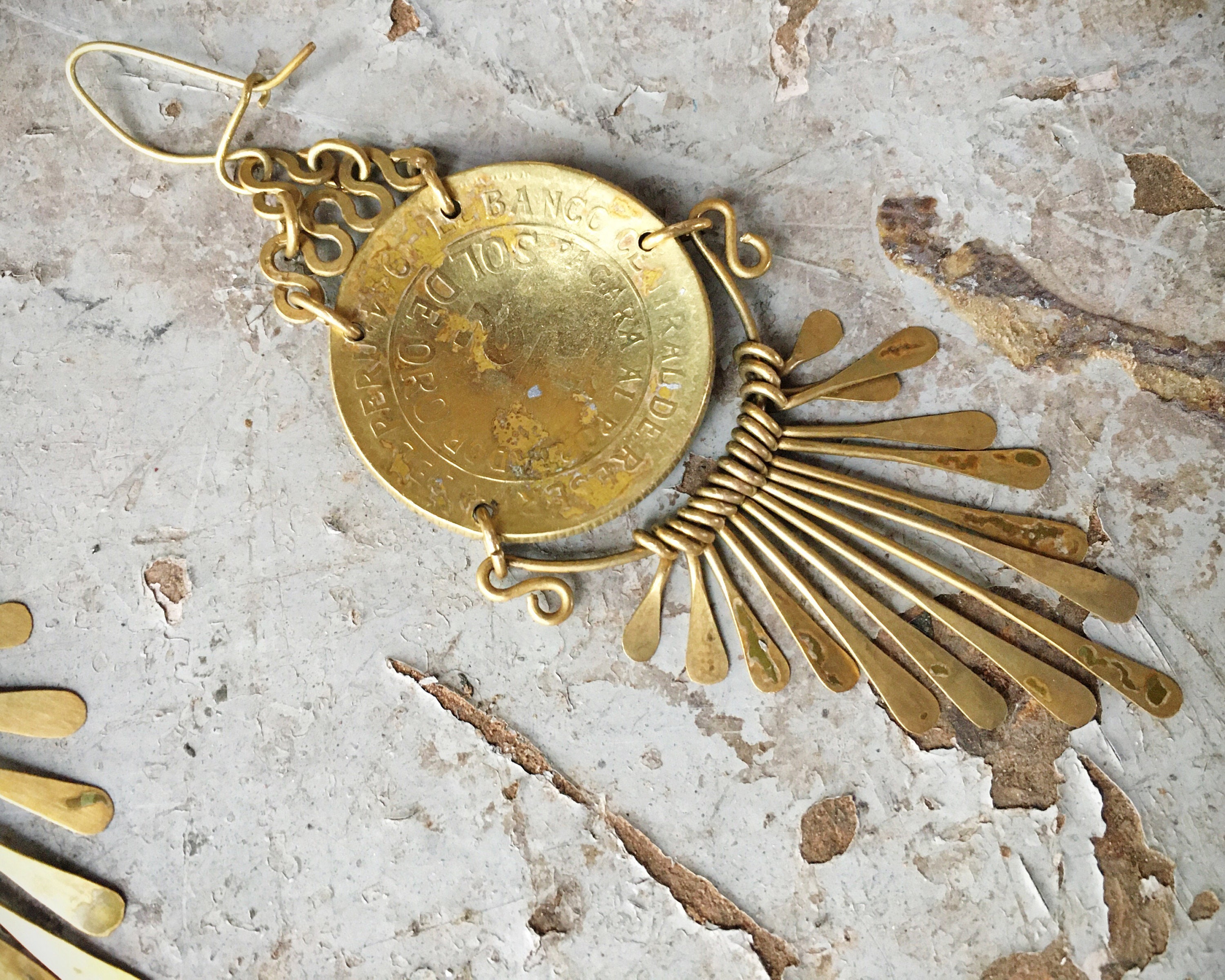 Gold Tone Peruvian Coin Earrings with Dangles for Women, Sol De Oro ...