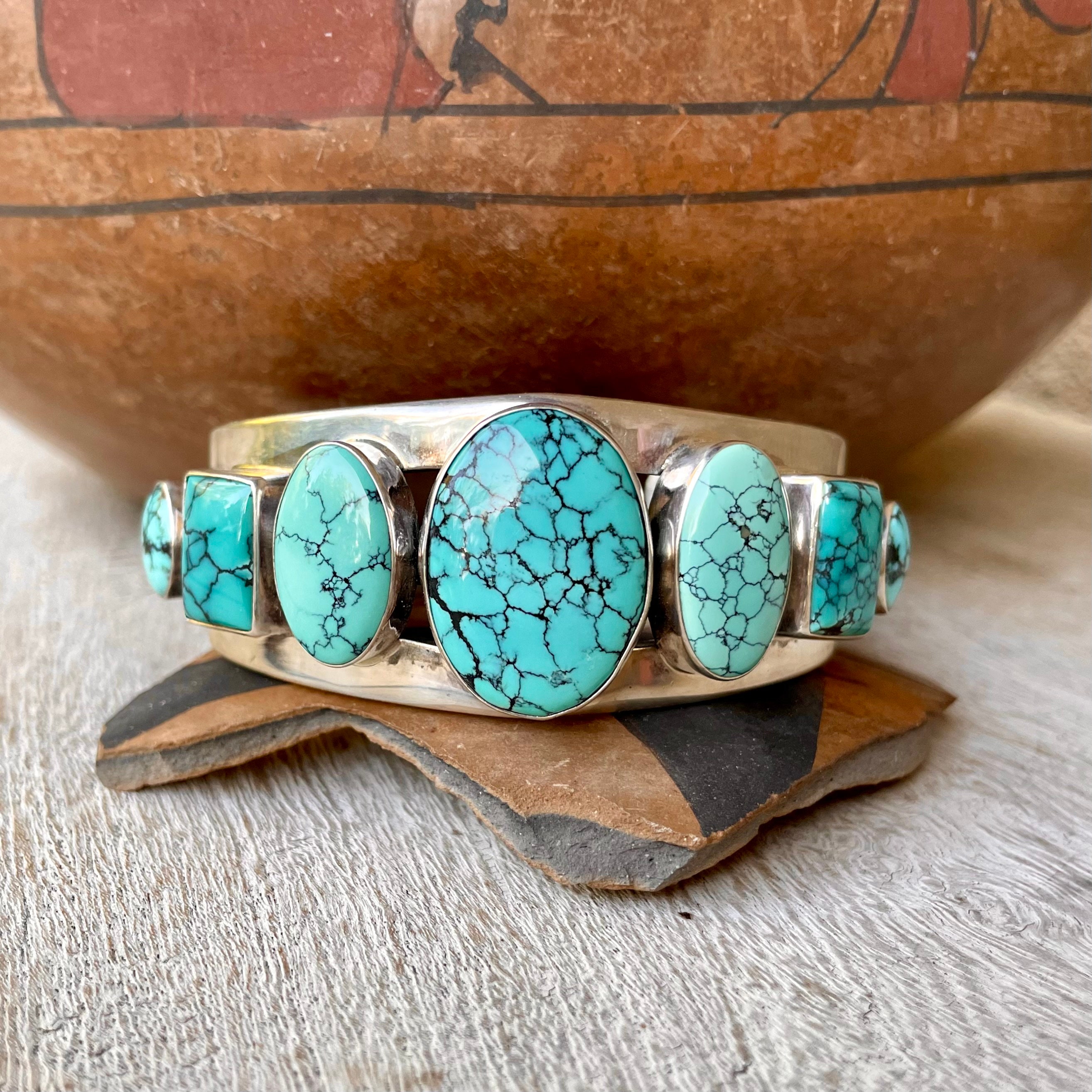 Wil Secatero Vintage Native American Navajo Sky Blue Turquoise Sterling Silver Bracelet Wil Secatero Vintage Native American Navajo Sky Blue Turquoise Sterling Silver Bracelet