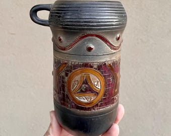 Vintage Art Studio Pottery Tall Mug Deco Era, Metallic Glaze Ceramic Stoneware, Arts & Crafts