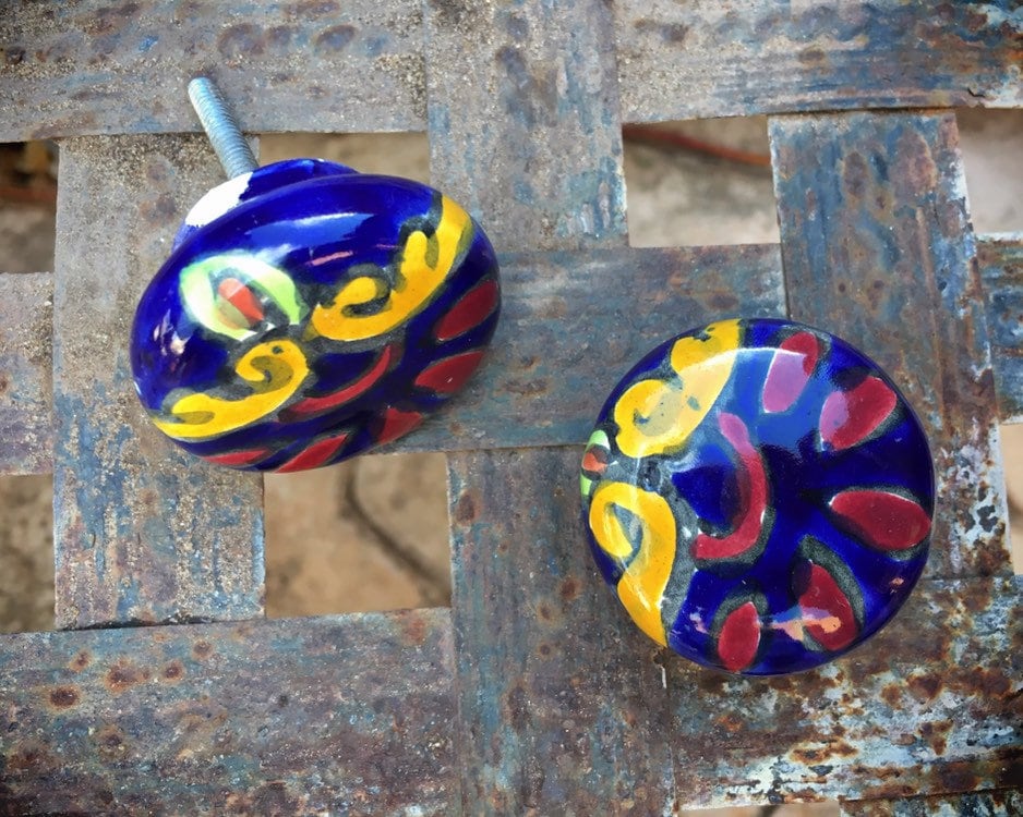 Pair of Mexican Ceramic Drawer Pulls Rustic Home Decor, Ceramics and