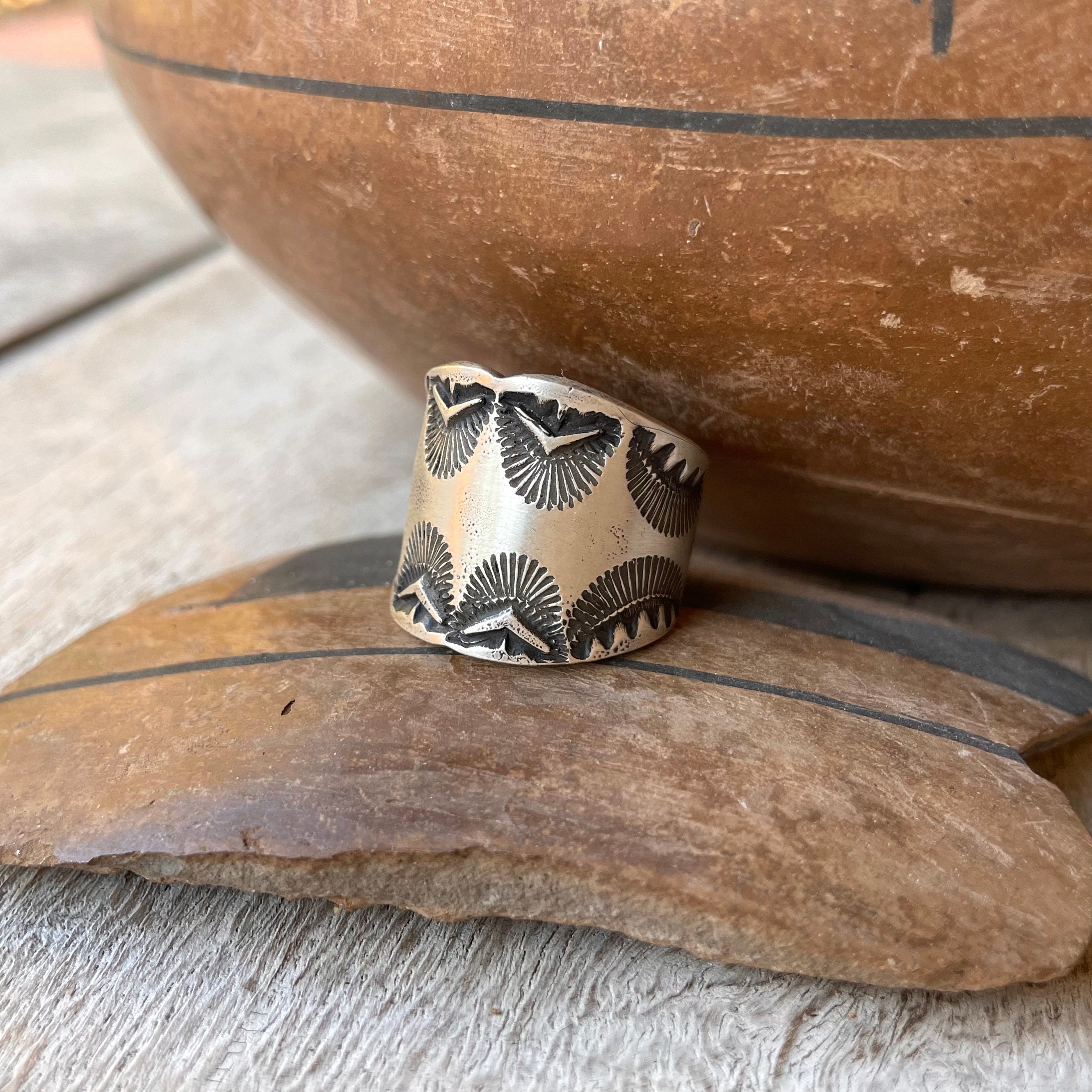 Navajo Vincent J. Platero Stamped Sterling Silver Cigar Band Ring Size ...