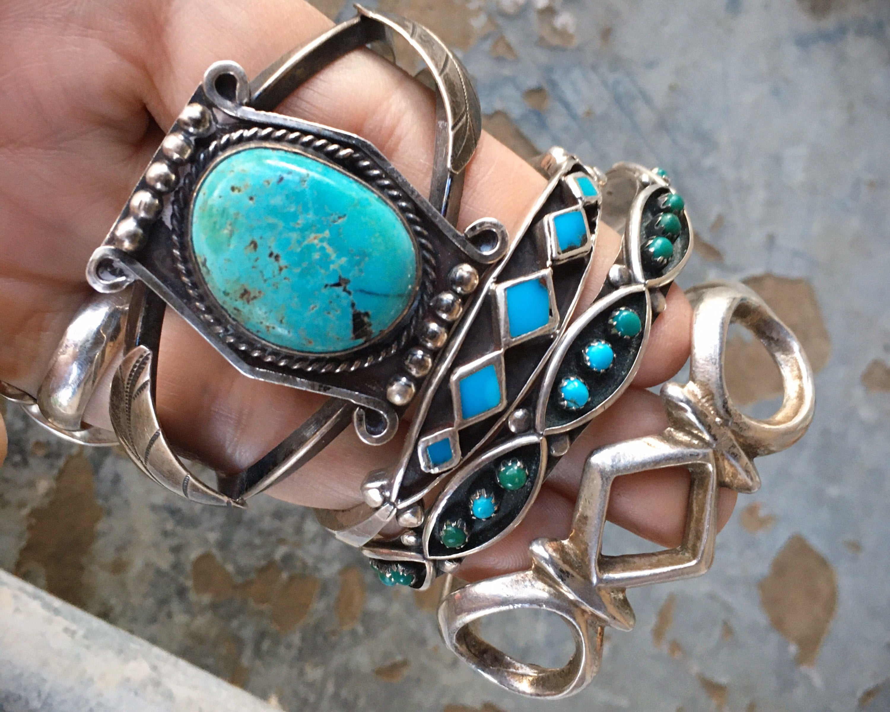 Zuni Snake Eye Turquoise Narrow Row Cuff Stacking Bracelet, Vintage