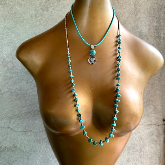 Vintage Turquoise Nugget and Shell Heishi Necklac… - image 4