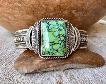 Navajo Eugene Hale Spiderweb Turquoise Cuff Bracelet Size 6.625