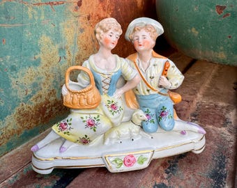 Vintage German Porcelain Vase of Couple (Converted Lamp), Old World Style Decor