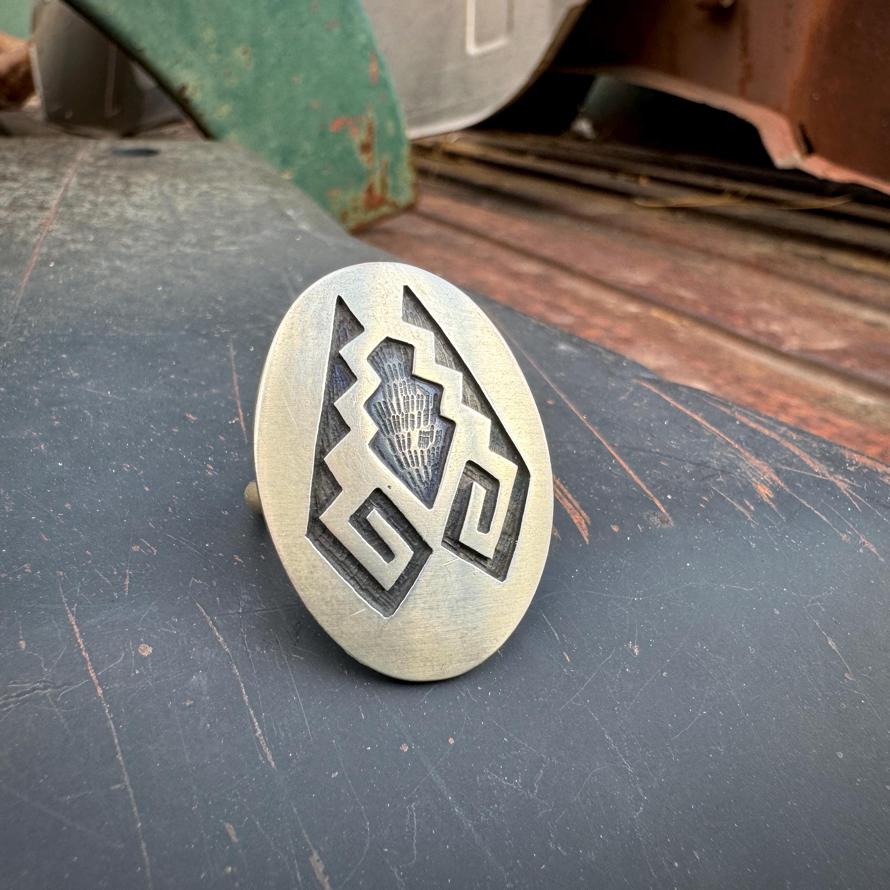 Large Navajo Ernest Hawthorn Sterling Silver Overlay Ring Approx