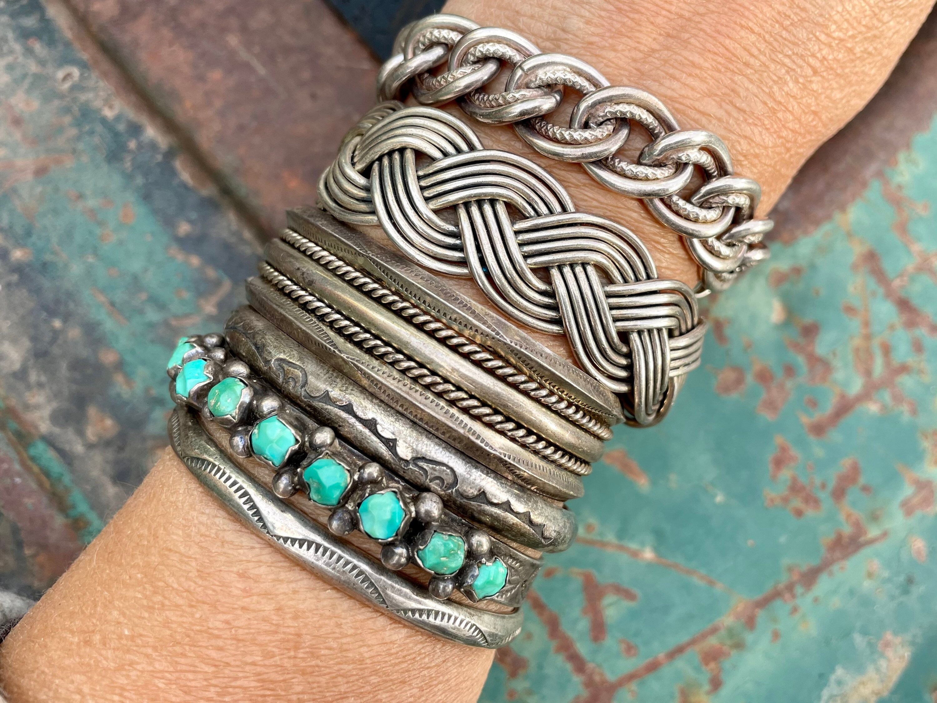 Half-Round WireCuff 1940～Vintage Navajo 1940s Mercury Head Dime Navajo Pearls 1922 Silver Dollar