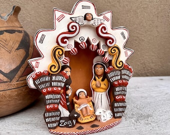 Vintage Peruvian Ayachucho Pottery Folk Art Nativity Scene, One Piece Approx 7" Tall